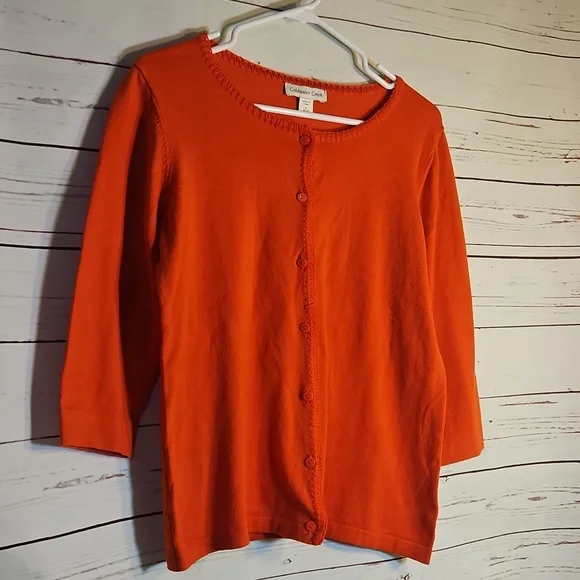 Coldwater Creek Orange Button Up Cardigan Sweater 3/4 Sleeve Size Medium M 10-12 - Picture 4 of 11